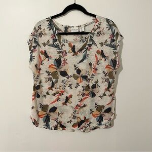 Rachel Zoe 100% Linen Tropical Summer Floral Print Top Shirt Size XL extra large